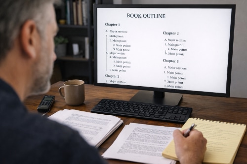 A ghostwriter working on the outline for a book.