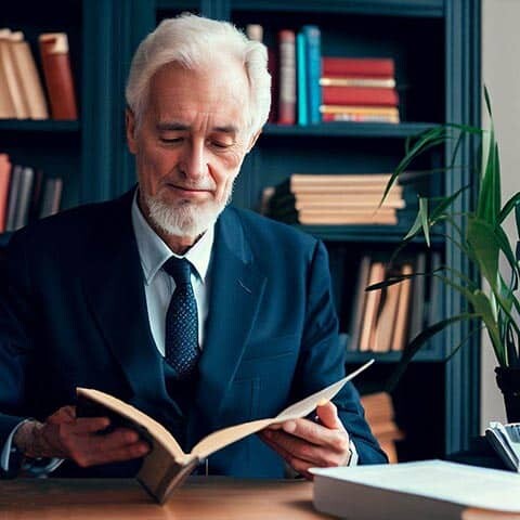 Old investor reading a company brochure written by a ghostwriter.